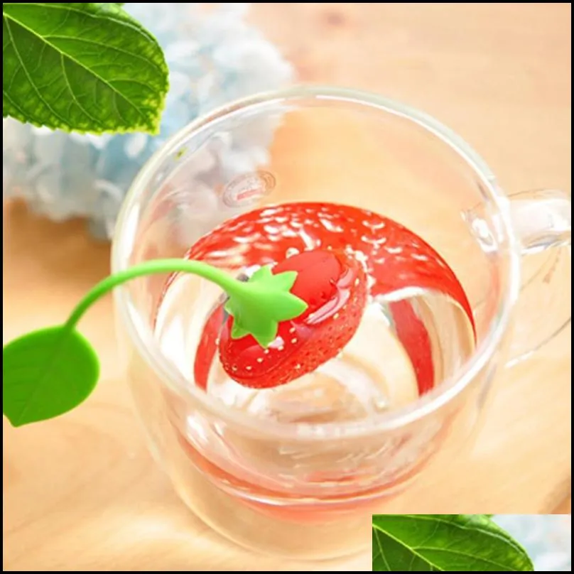 strawberry shape food grade silicone tea infuser strainer filter silica gel tea bag tea filter teas tools cup hanger