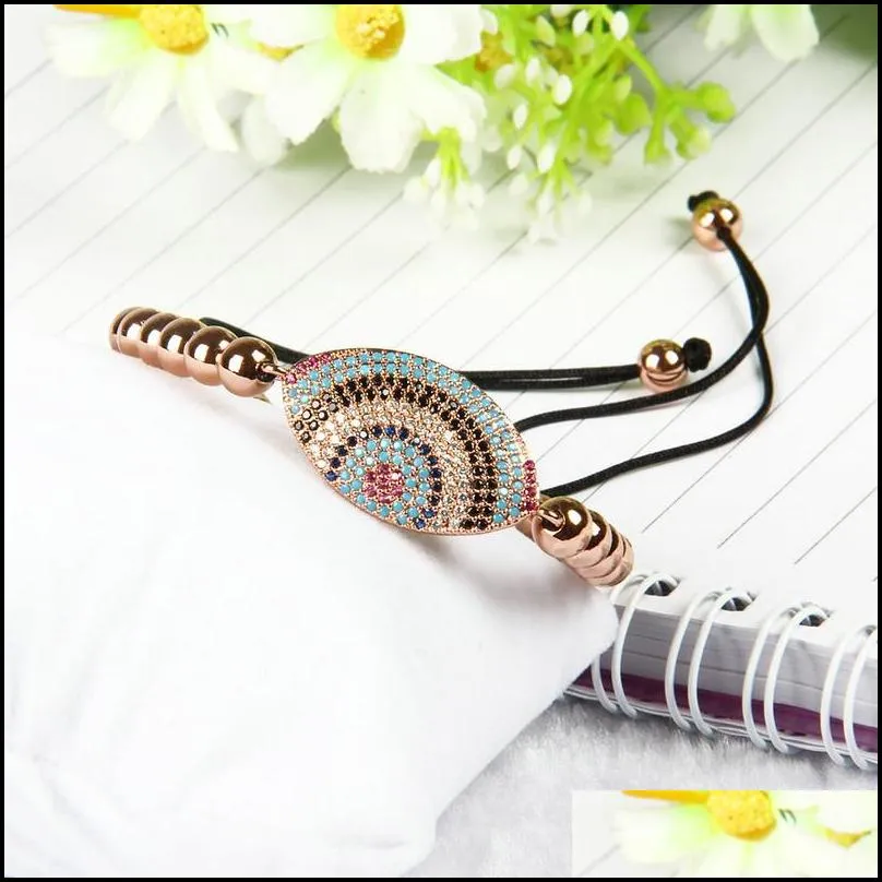 evil bracelets wholesale 10pcs/lot 6mm brass beads with classic micro pave multicolor cz turkish lucky eye braided bracelets