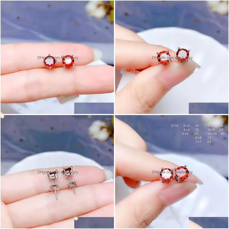 dangle earrings chic red garnet gemstone stud for women ornament real 925 silver gold plated natural gem girl date gift