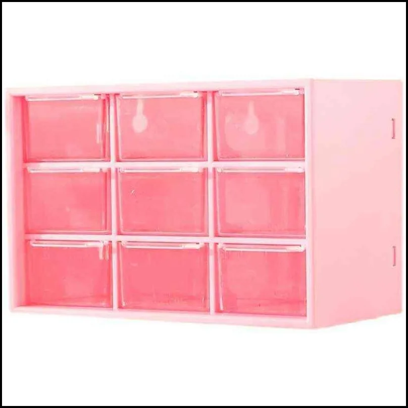 w g ninegrid storage box drawer organization transparent cosmetic makeup organizer girl bedroom decor 211102