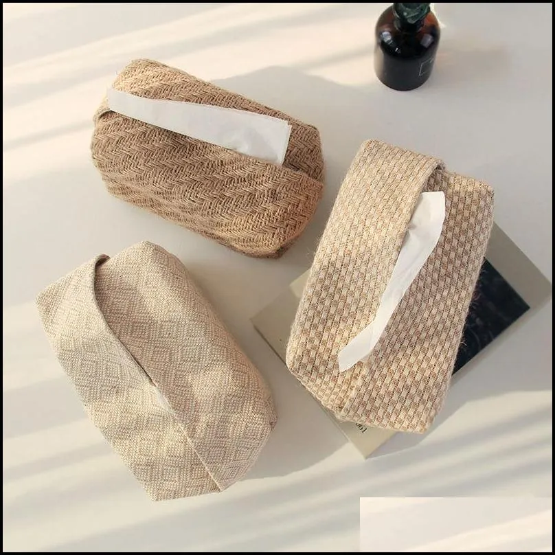 simple linen art tissue box napkin case paper home car living room toilet pumping boxes desktop holder storage box 220523