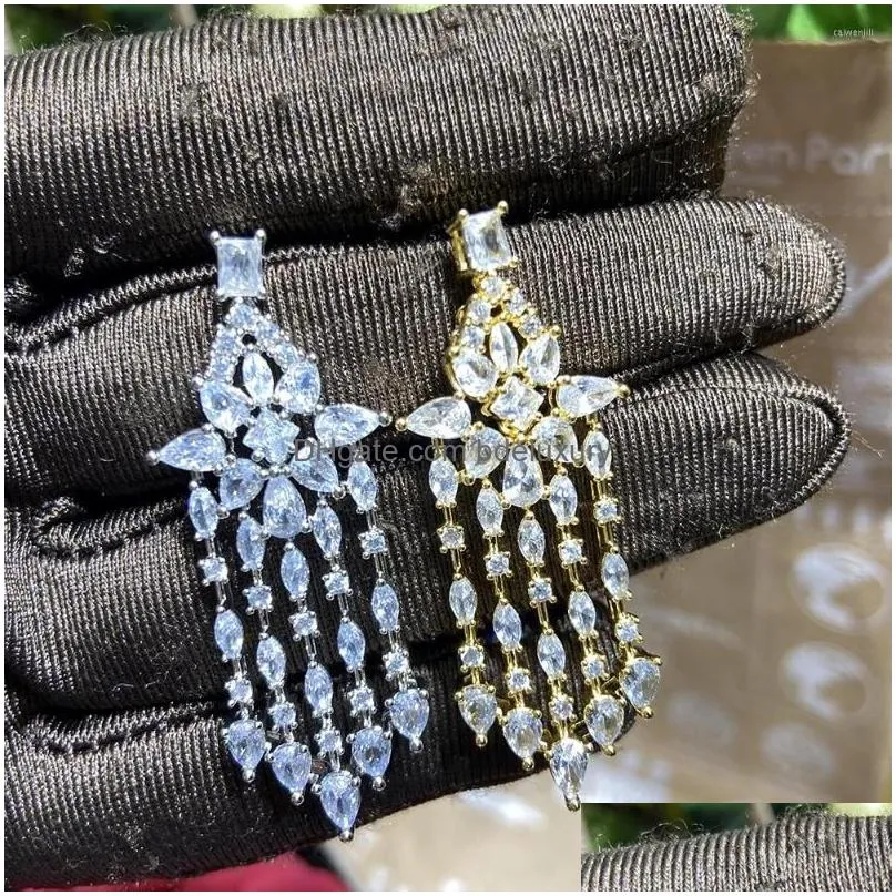 dangle earrings hibride top cubic zirconia long water drop wedding bridal for women jewelry accessories boucle doreille e469