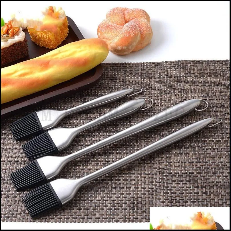 stainless steel barbecue brush hollow handle heat resistant barbecue oil brush food grade silicone bbq brush cake cream baking brushes