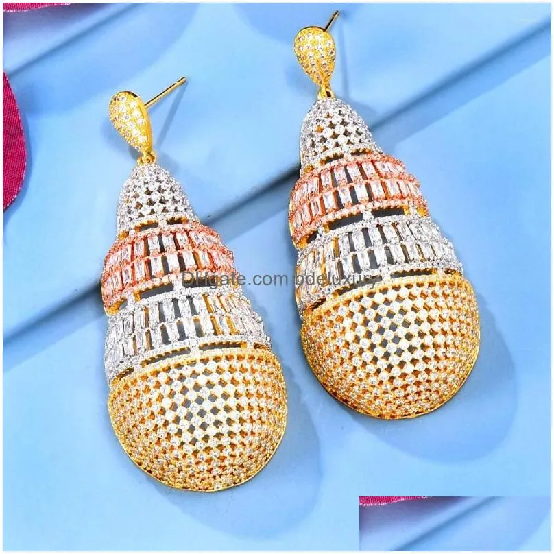 dangle earrings siscathy arabic fashion big cone pendant drop for women luxury cubic zirconia earring wedding party dubai jewelry