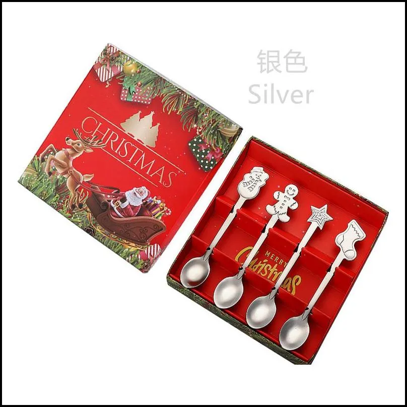 christmas coffee spoons set with gift box stainless steel spoon tableware teaspoons gift creative home kitchen supplies 6 8dj q2