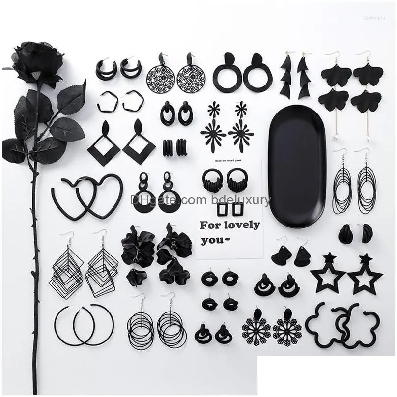 dangle earrings 2022 womens fashion european and american exaggerated retro black simple metal flower fringed long jewelr