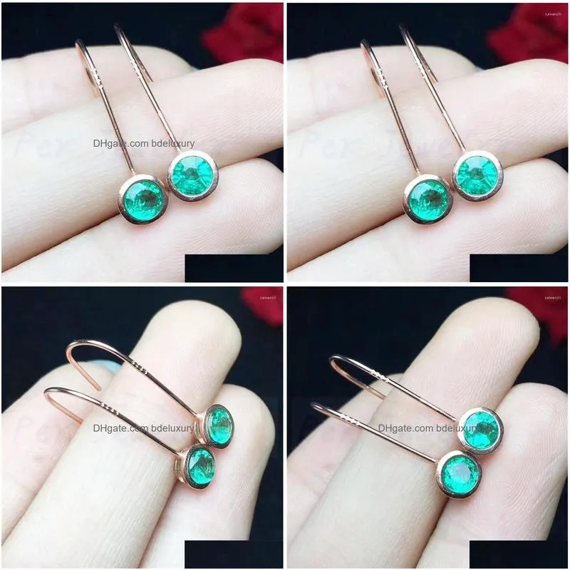 dangle earrings natural real emerald round drop earring 925 sterling silver 0 4ct 2pcs gemstone for men or women jewelry r99103