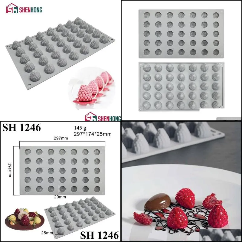 shenhong cranberry silicone cake molds 35 cavity raspberry strawberry dessert placing decoration mould fondant pastry baking 220601