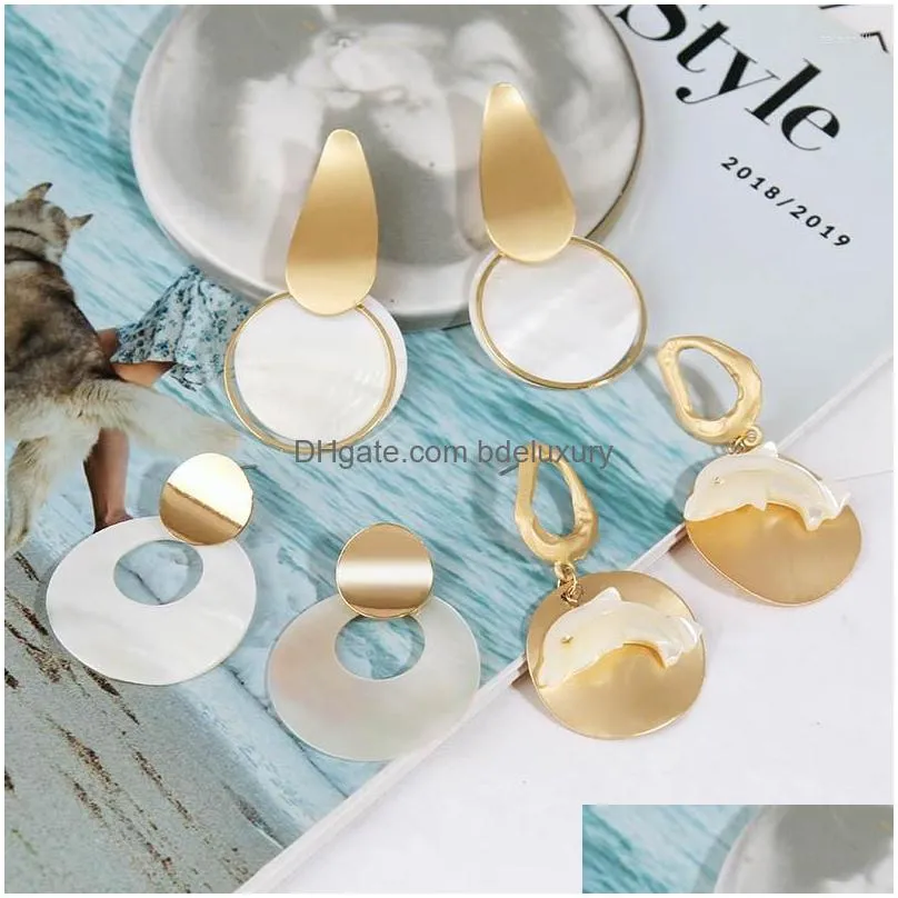 dangle earrings fashion 2022 est boho white shell drop for women bohemian round square gold metal geometric hanging