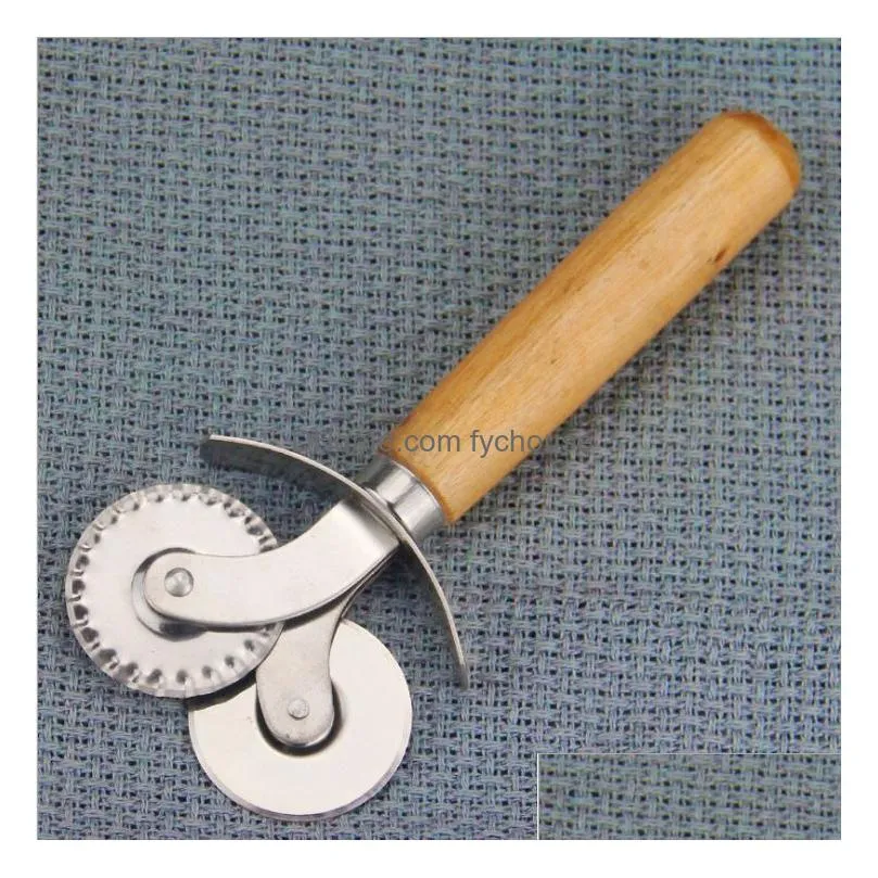 round pizza cutter tool stainless steel confortable with wooden handle pizza knife cutters pastry pasta dough kitchen bakeware tools