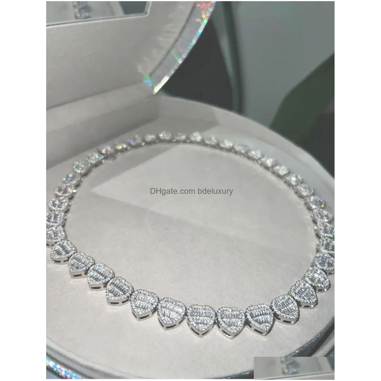 icy crushed heart chain necklace 14k white gold plated baguette diamond cubic zirconia jewelry 16inch20inch fashion charm2063