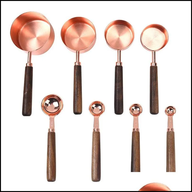 measuring cups 4pcs measuring tools spoon with graduation bakery wooden handle rose gold flavoring 44fq q2