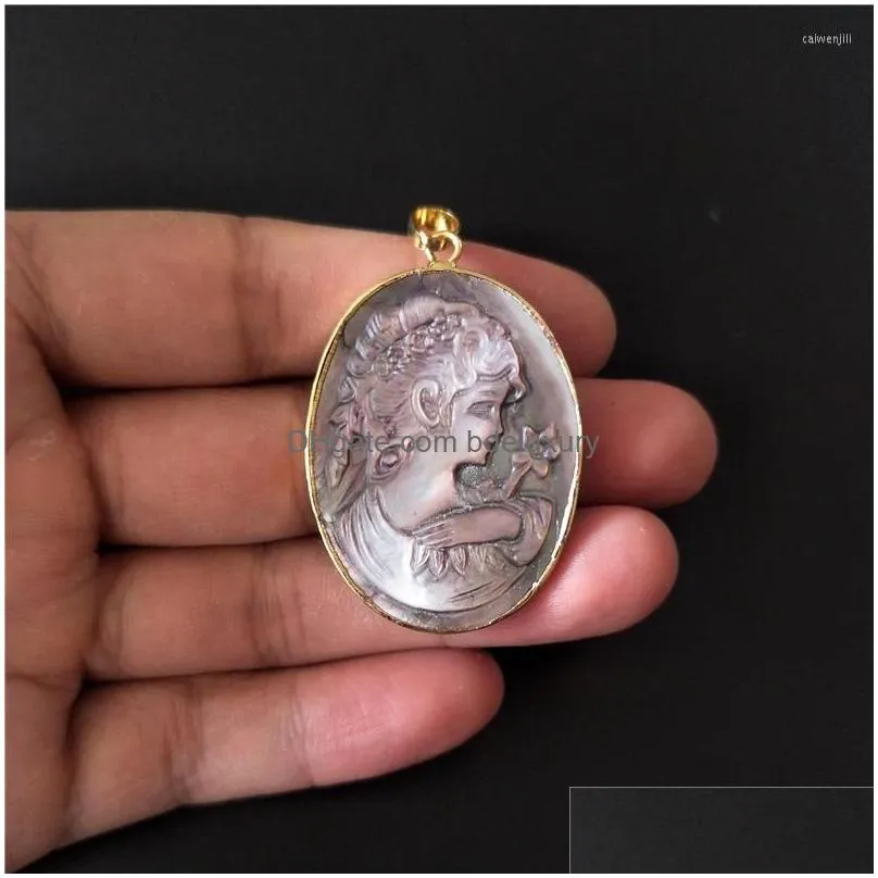 pendant necklaces fuwo carved virgin mary with gold color plated for jewelry making religiou necklace freshwater pearl mop shell pd609