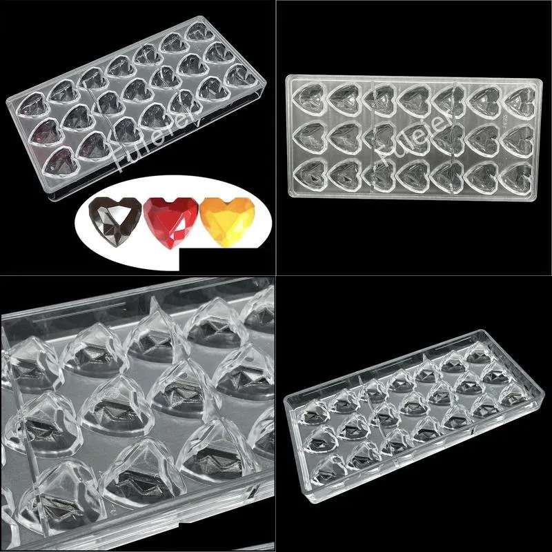 valentine s day 3d diamond heart shape chocolate mold confectionery tools baking tray candy decorating mould 220601