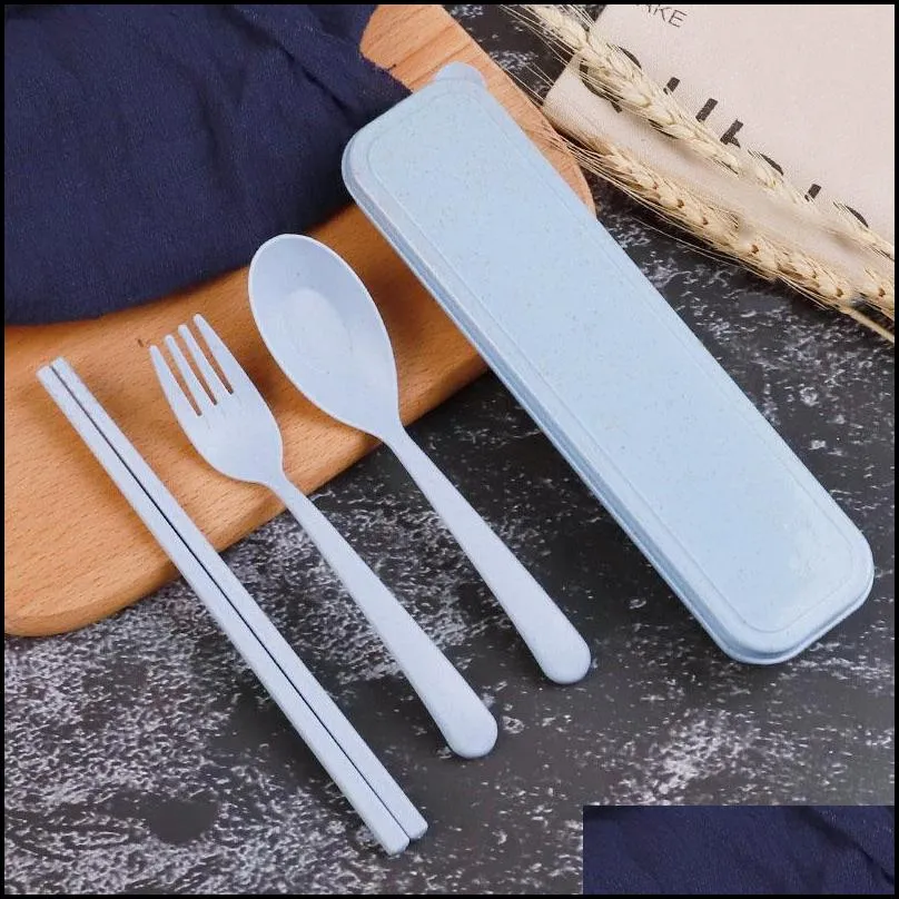 wheat platycodon straw cutlery set portable camping tablewarel spoon fork chopsticks cutlery sets dinnerware
