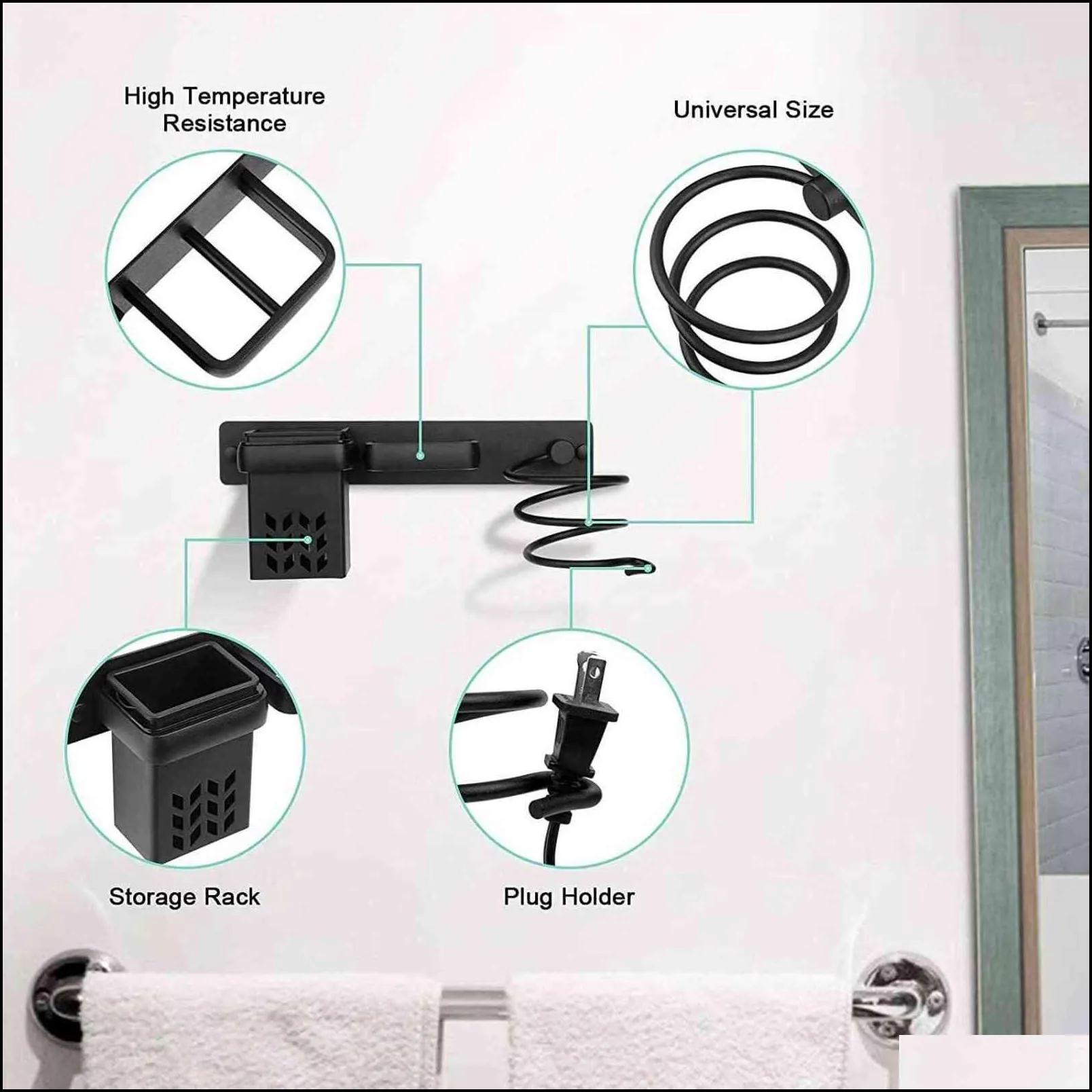 wallmounted hair dryer holder bathroom care tool storage box multifunctional spacesaving space saving 211102