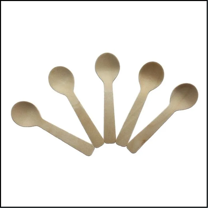 100 pcs mini ice cream wooden spoon disposable flatware wood dessert scoop cake western dessert cheese spoons take out delivery tableware 6sr