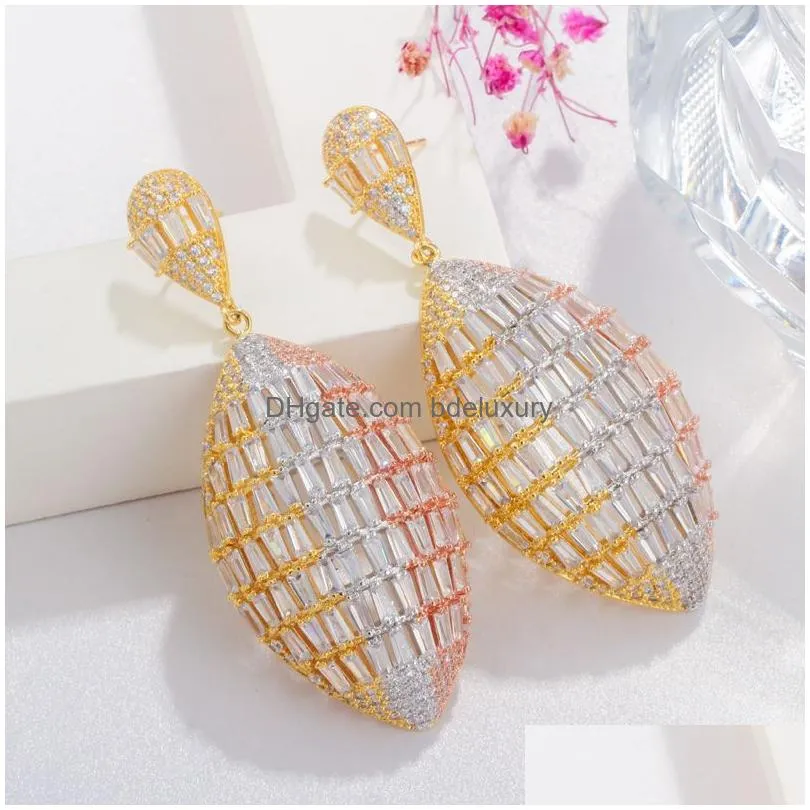 dangle earrings qoolady luxury african party leaf shape gold for lady baguette cut cubic zirconia crystal bridal cz jewelry e133