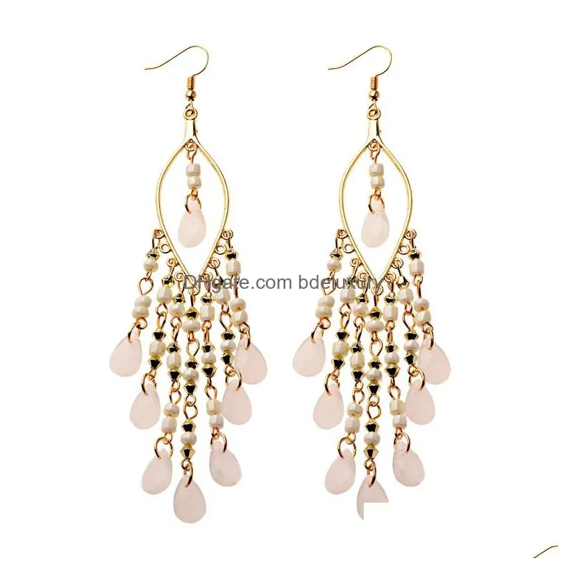 dangle earrings 2022 vintage ethnic bohemian white beads jhumka geometric metal tassel tibetan jewelry