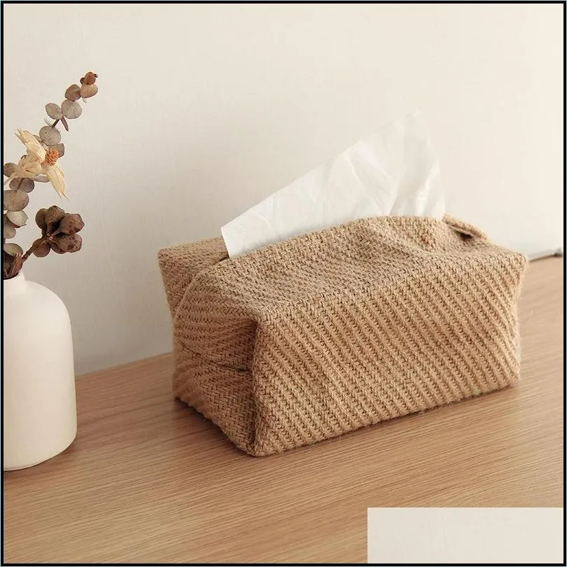 simple linen art tissue box napkin case paper home car living room toilet pumping boxes desktop holder storage box 220523