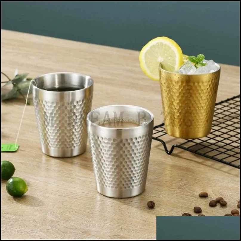 304 stainless steel beer mug diamond pattern hammer water cup double-layer tea coffee mugs