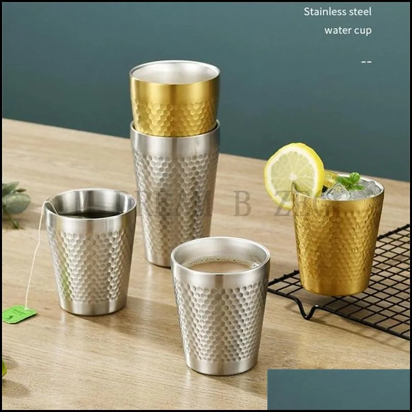 304 stainless steel beer mug diamond pattern hammer water cup double-layer tea coffee mugs