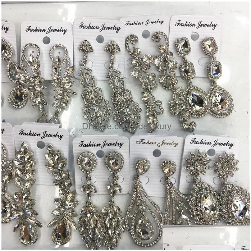 dangle earrings wholesale 12 pairs mixed styles clear crystal wedding bridal rhinestone drop statement for women gifts