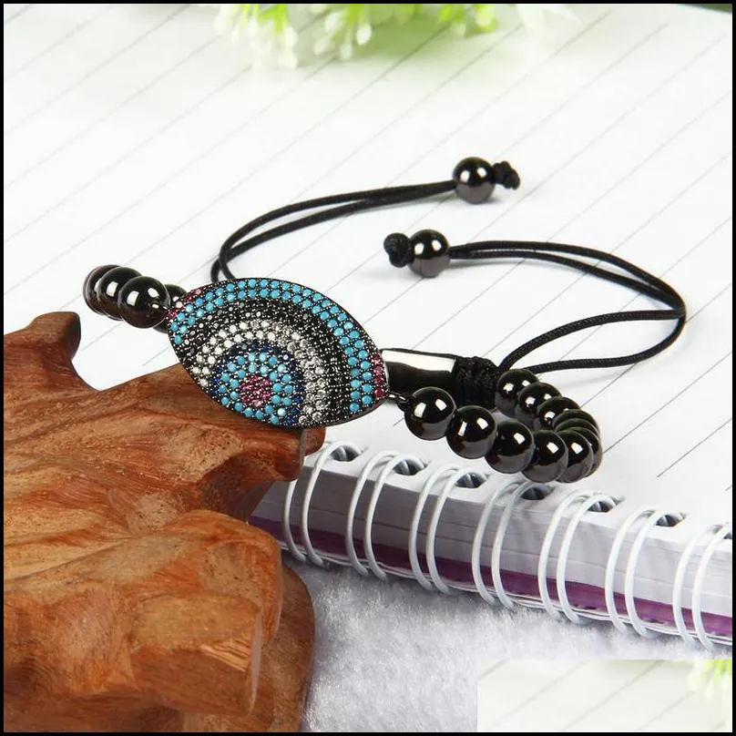 evil bracelets wholesale 10pcs/lot 6mm brass beads with classic micro pave multicolor cz turkish lucky eye braided bracelets