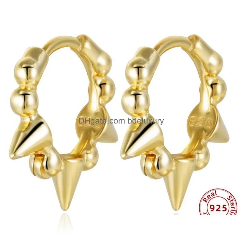 hoop huggie gold punk rivets beads tiny hoops cartilage earrings for women small round ear buckle 925 sterling silver jewelry