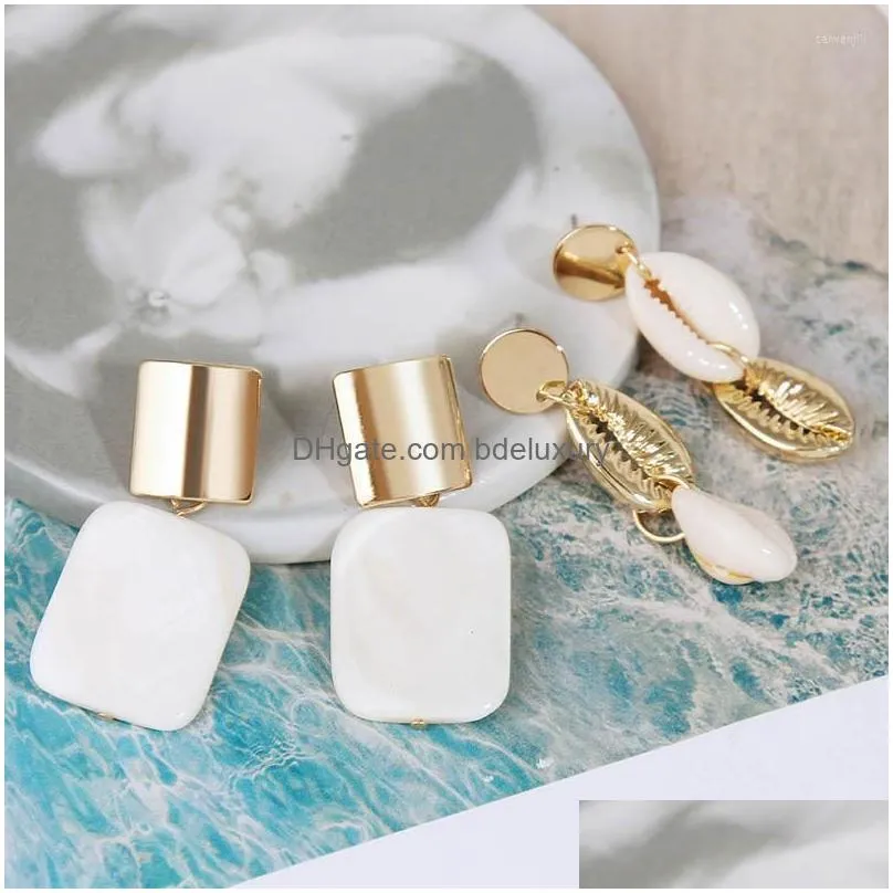 dangle earrings fashion 2022 est boho white shell drop for women bohemian round square gold metal geometric hanging