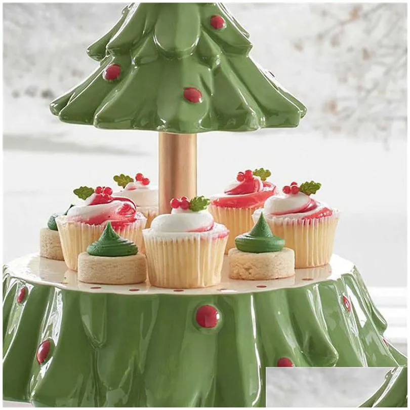 christmas tree dessert table fruit plate double layer cake stand holiday party candy plate snack tray xmas snack rack holder h1020