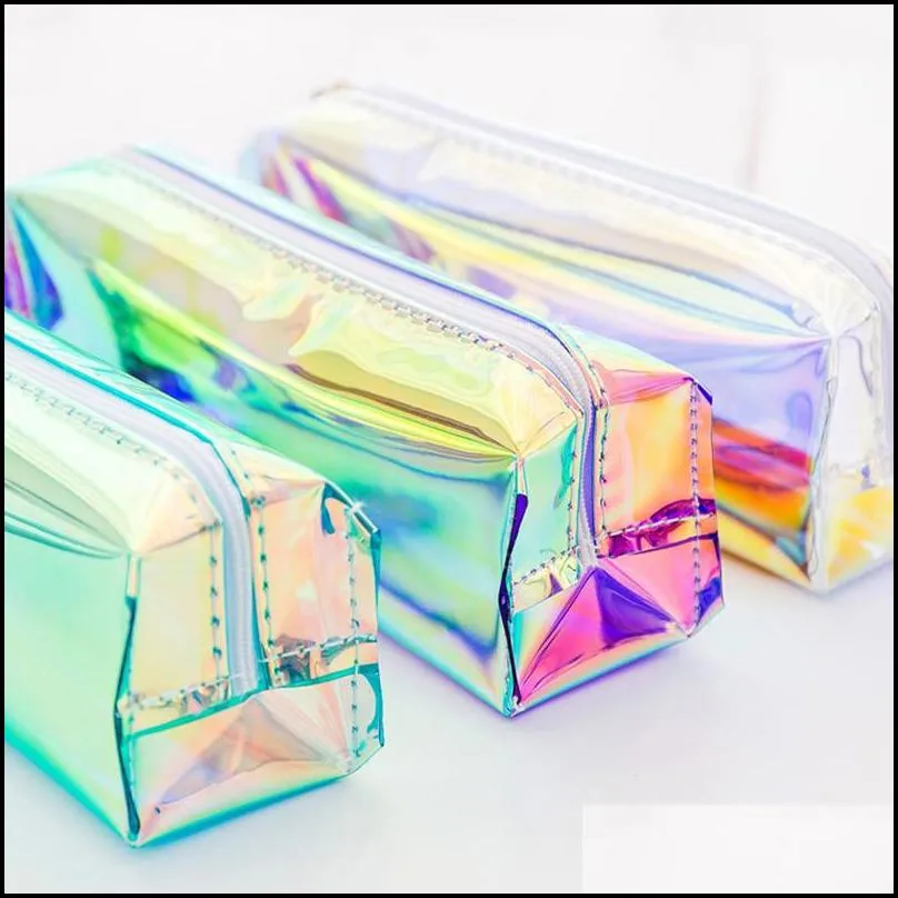 transparent laser pencil case cute stationery tassels pencil bags cosmetic makeup bag tassels zipper for school office travel dhs