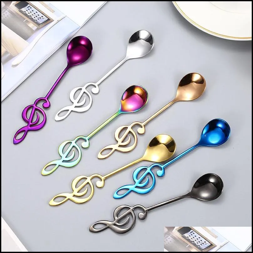 stainless steel musical notes spoon stirring spoons ice cream gift kitchen tool accessories round head tableware coffee milk tea 2 98hs