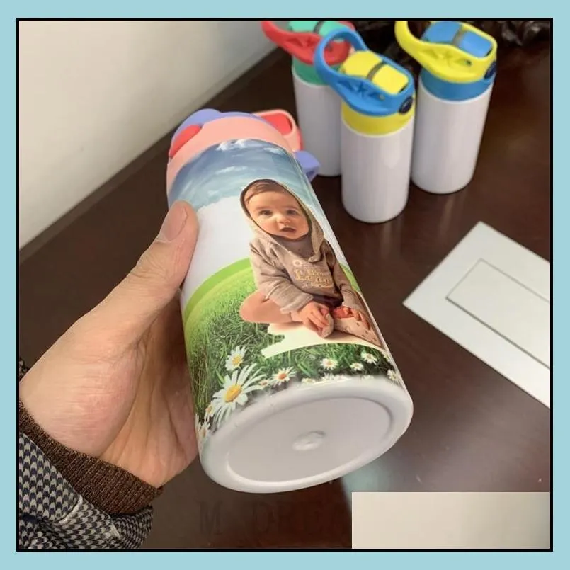 12oz sippy cups kids sublimation tumblers stainless steel water bottles double insulated vacuum drinking mugs