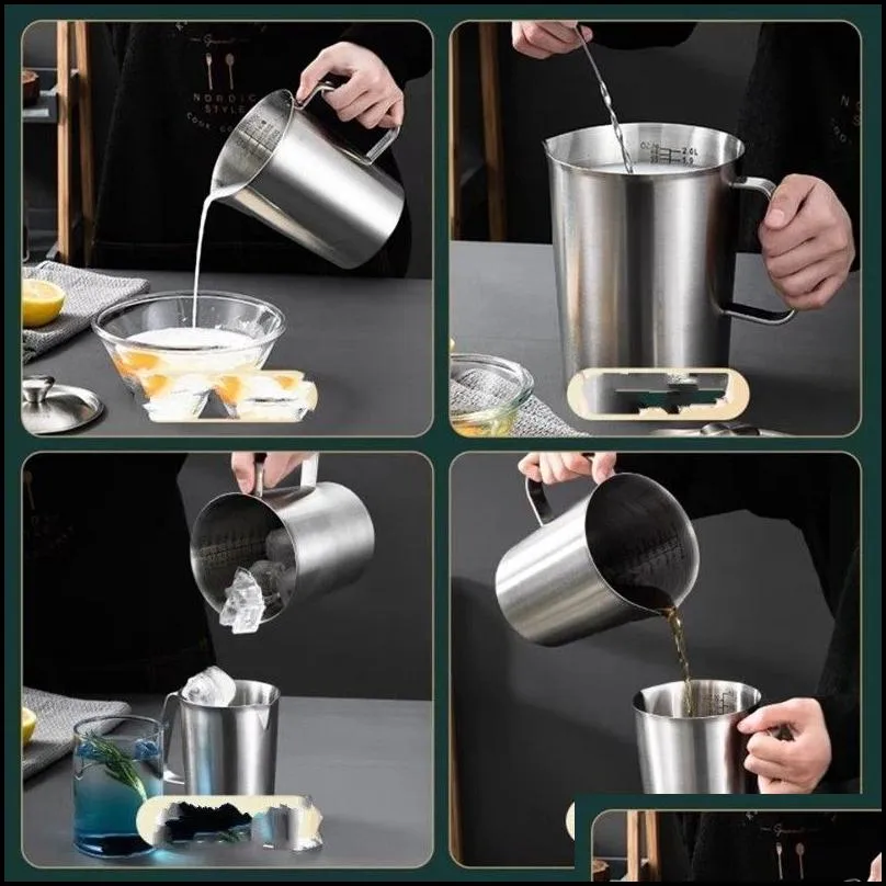 measuring tools thick stainless steel measuring cup with scale 2000ml 1000ml 500ml kitchen baking milk tea coffee large capacity cups 33hs