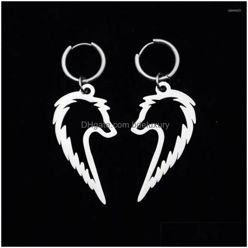 dangle earrings 10pcs stainless steel wolf hoop punk animal drop earring for women fashion jewelry