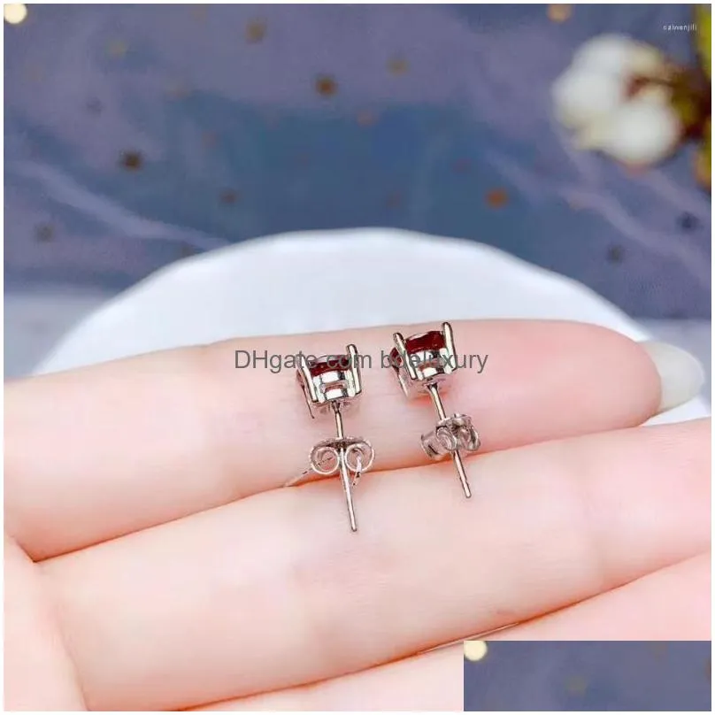 dangle earrings chic red garnet gemstone stud for women ornament real 925 silver gold plated natural gem girl date gift