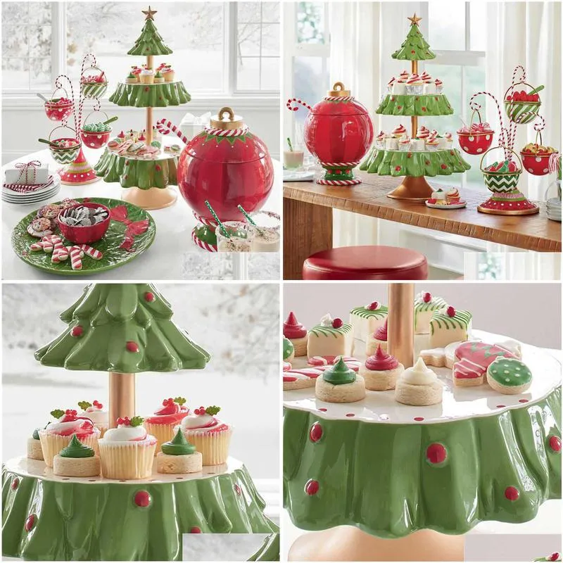 christmas tree dessert table fruit plate double layer cake stand holiday party candy plate snack tray xmas snack rack holder h1020