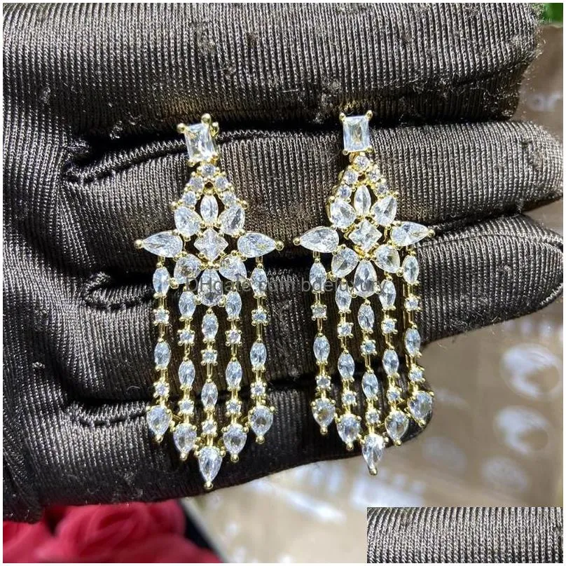 dangle earrings hibride top cubic zirconia long water drop wedding bridal for women jewelry accessories boucle doreille e469