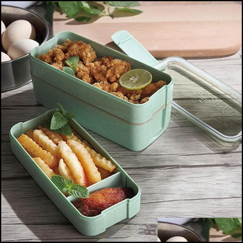 wheat straw lunch box microwave bento boxes three tier dinner box health natural student portable food storage