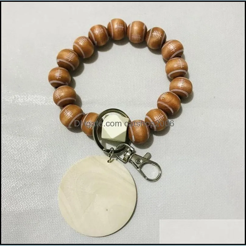 beaded bracelet keychain pendant party favor sports ball soccer baseball basketball wooden bead bracelet