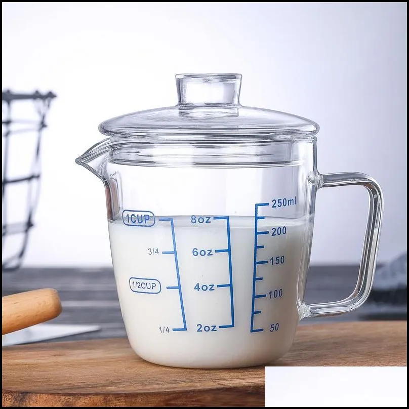 250/500ml measuring tools glass cup with cover and scale milk heat resistant cups measure jug creamer scales cup tea coffee pitcher 11 5yy