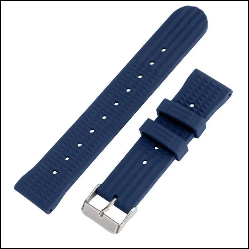 20mm 22mm rubber watch band waterproof diver replacement wristband black blue silicone bracelet strap spring bars pin buckle246s