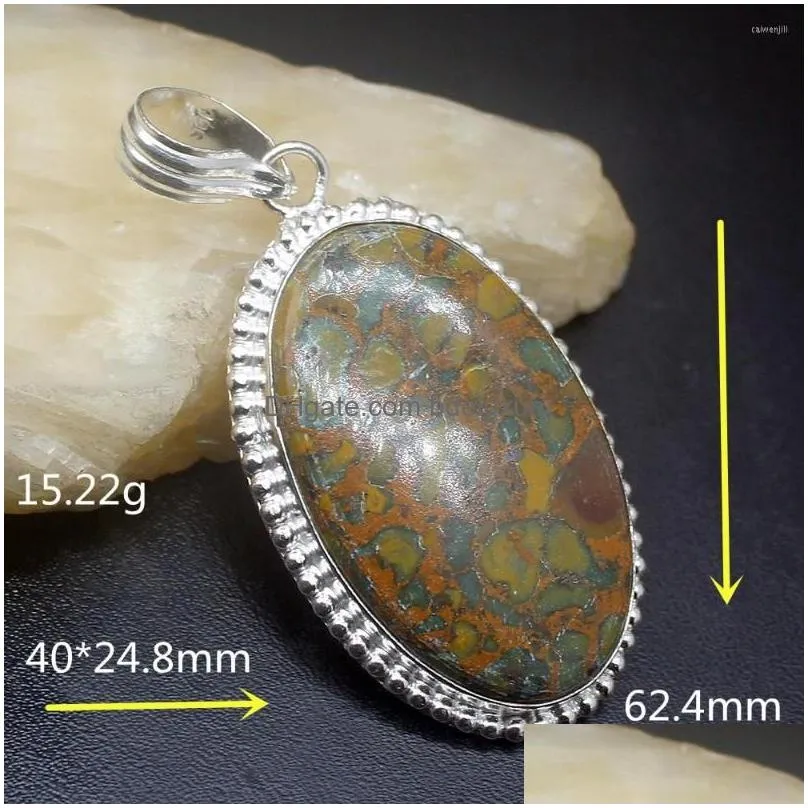 pendant necklaces gemstonefactory jewelry big promotion 925 silver solitaire oval shape ocean jasper women gifts necklace 0267