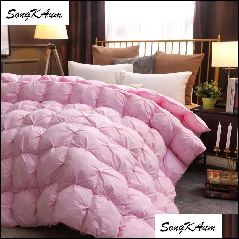 songkaum 100 white goose/duck down quilt high quality fivestar el twist flower duvets comforters 100 cotton cover