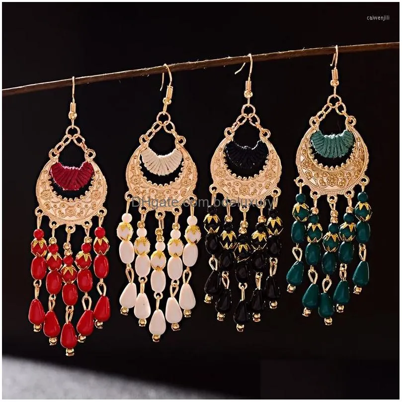 dangle earrings 2022 vintage ethnic bohemian white beads jhumka geometric metal tassel tibetan jewelry