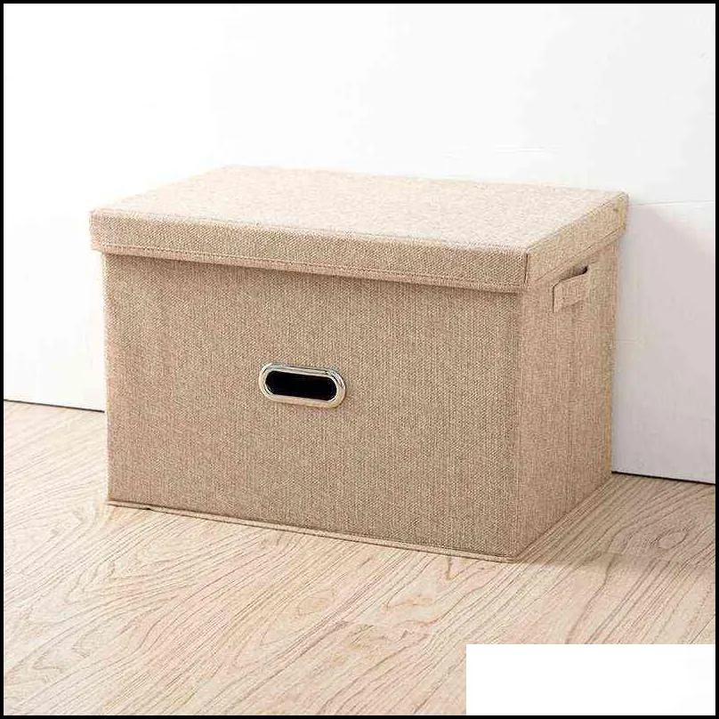 square folding cotton linen clothing storage box large wardrobe rectangle bin organizer with cover portable container 211102