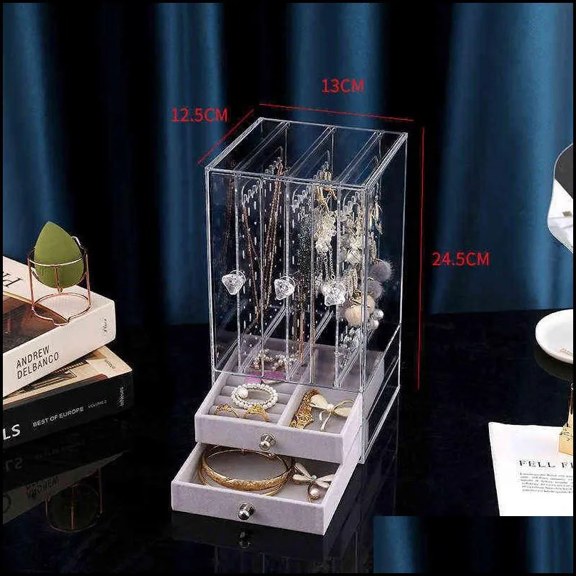 storage organizer jewelry box earring display stand bracelet necklace rack flannel drawer type large capacity 211102