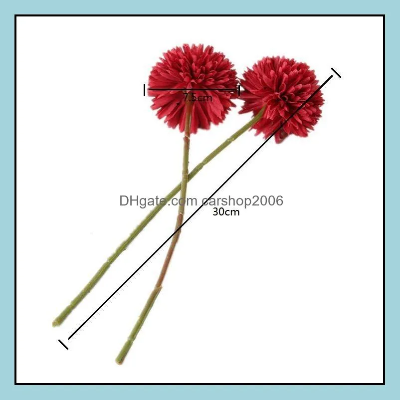 single stem artificial chrysanthemum flower green leaves fake silk floral party wedding decorative flowers home dinner table decoration for gift diy