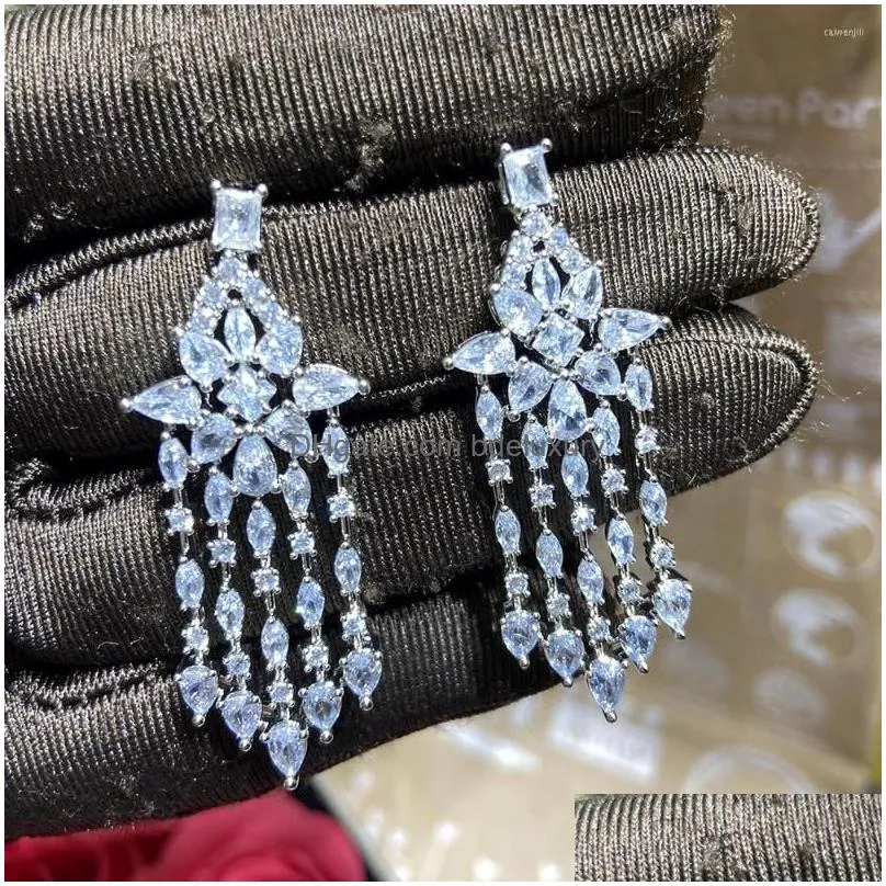 dangle earrings hibride top cubic zirconia long water drop wedding bridal for women jewelry accessories boucle doreille e469